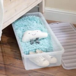 B&M Underbed Storage Box With Lid 55L - Clear -Household Items Shop 307321 55l under bed storage box with lid 4