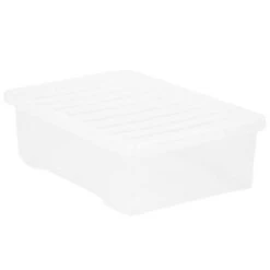 B&M Underbed Clear Storage Box With Lid 32L - Clear -Household Items Shop 314173 32l underbed storage box with lid clear