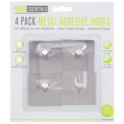 B&M Metal Adhesive Hooks 4pk - Square -Household Items Shop 332165 metal hooks 4pk square