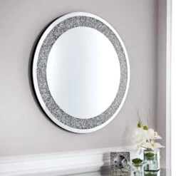 B&M Round Crushed Jewel Mirror - Silver