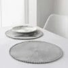 B&M Grey Round Pom Pom Placemats 4pk -Household Items Shop 355688 4pk grey round placemats with pom poms