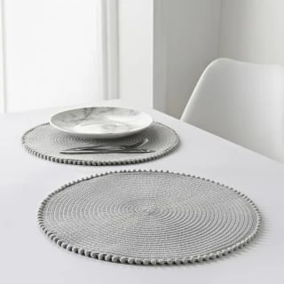 B&M Grey Round Pom Pom Placemats 4pk 3 B&M Grey Round Pom Pom Placemats 4pk
