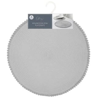 B&M Grey Round Pom Pom Placemats 4pk 4 B&M Grey Round Pom Pom Placemats 4pk - Image 2
