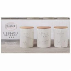 B&M Marble Effect Kitchen Canisters 3pc 9 B&M Marble Effect Kitchen Canisters 3pc -Household Items Shop 356820 storage canisters marble effect tea coffee sugar main 2