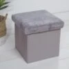 B&M Foldable Fur Seat - Grey -Household Items Shop 366013 grey faux fur foldable seat ottoman