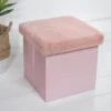 B&M Foldable Fur Seat - Blush -Household Items Shop 366014 blush faux fur foldable seat ottoman