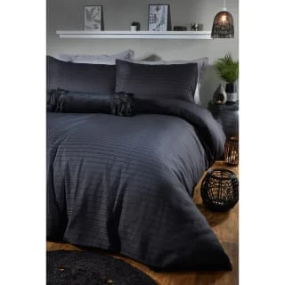 B&M Luna Waffle Double Duvet Set - Black 4 B&M Luna Waffle Double Duvet Set - Black - Image 2
