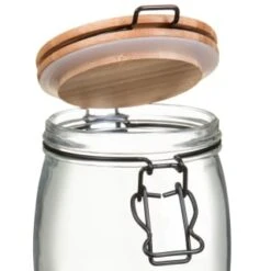 B&M Medium Bamboo Clip Lock Glass Jar -Household Items Shop 369503 medium glass clip lock jar with bamboo lid 2