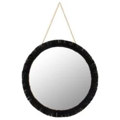 B&M Fringe Round Hanging Mirror - Black
