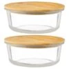 B&M Round Glass Food Containers With Bamboo Lid 2pk -Household Items Shop 376822 2 round glass food containers 2