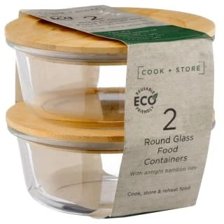 B&M Round Glass Food Containers With Bamboo Lid 2pk 7 B&M Round Glass Food Containers With Bamboo Lid 2pk - Image 5