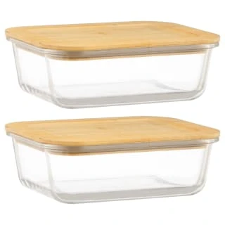 B&M Rectangular Glass Food Containers With Bamboo Lids 2pk 3 B&M Rectangular Glass Food Containers With Bamboo Lids 2pk