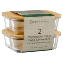 B&M Rectangular Glass Food Containers With Bamboo Lids 2pk 11 B&M Rectangular Glass Food Containers With Bamboo Lids 2pk -Household Items Shop 376824 2pk regular glass food containers1