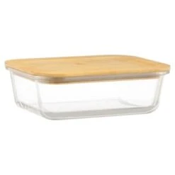 B&M Rectangular Glass Food Container With Bamboo Lid