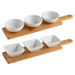 B&M Set Of 3 Serving Bowls With Bamboo Tray - Square 12 B&M Set Of 3 Serving Bowls With Bamboo Tray - Square -Household Items Shop 380368 3pk serving boards with bamboo tray main
