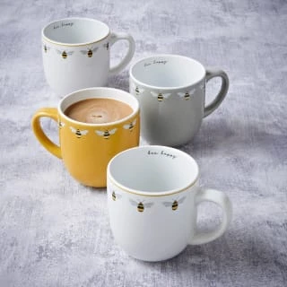 B&M Bee Happy Printed Mugs - 4pk 4 B&M Bee Happy Printed Mugs - 4pk - Image 2