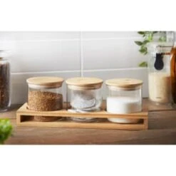 B&M Natural Home Glass Jars In Bamboo Stand 3pk 14 B&M Natural Home Glass Jars In Bamboo Stand 3pk -Household Items Shop 380530 3pk natural home glass jars in bamboo stand 2