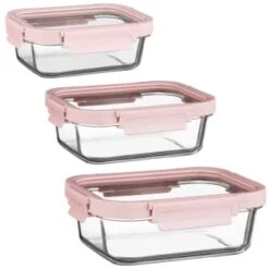 B&M Pink Glass Food Container - Medium -Household Items Shop 380659 380660 380661 glass food container pink large 1