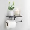 B&M Double Toilet Roll Holder & Shelf - Black -Household Items Shop 381372 double roll holder and shelf black