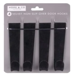 B&M Velvet Overdoor Hooks 4pk - Black -Household Items Shop 383665 4 velvet non slip over door hooks black