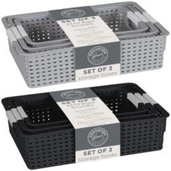 B&M Set Of Three Storage Baskets - Black -Household Items Shop 384207 3pk storage boxes main