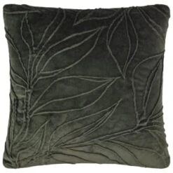 B&M Leaf Velvet Quilted Cushion - Green