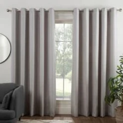 B&M Colorado Hopsack Fully Lined Silver Eyelet Curtains 66 X 72"
