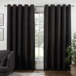 B&M Colorado Hopsack Fully Lined Black Eyelet Curtains 46 X 54"