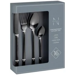 B&M Nickel Contemporary Cutlery Set 16pc -Household Items Shop 390397 contemporary cutlery set