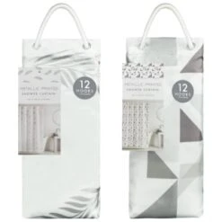 B&M Metallic Printed Shower Curtain - Silver Leaves -Household Items Shop 390584 printed shower curtain group