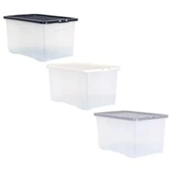 B&M Large Clear Storage Box With Lid 60L - Black -Household Items Shop 391386 clear 60 litre box with lid group