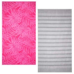 B&M Oversized Jacquard Beach Towel - Pink Tropical -Household Items Shop 393922 oversize jacquard beach towel group 2