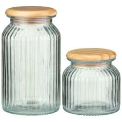 B&M Small Ribbed Glass Jar With Wooden Lid 9 B&M Small Ribbed Glass Jar With Wooden Lid -Household Items Shop 394426 394427 ribbed glass jar with wooden lid group 1