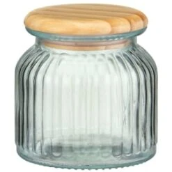B&M Small Ribbed Glass Jar With Wooden Lid