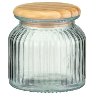 B&M Small Ribbed Glass Jar With Wooden Lid 3 B&M Small Ribbed Glass Jar With Wooden Lid