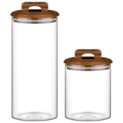 B&M Small Glass Jar With Acacia Wood Lid 9 B&M Small Glass Jar With Acacia Wood Lid -Household Items Shop 394438 394439 glass canister with acacia wood group