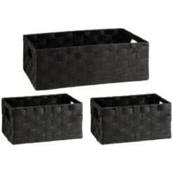 B&M Caen Set Of 3 Paper Rope Baskets - Black