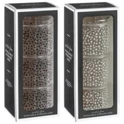 B&M Printed Glass Stackable Storage Jars 3pc - White -Household Items Shop 396484 3pk printed glass stackable storage jars group