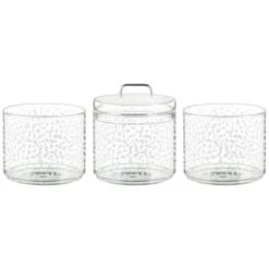 B&M Printed Glass Stackable Storage Jars 3pc - White -Household Items Shop 396484 3pk printed glass stackable storage jars white 2