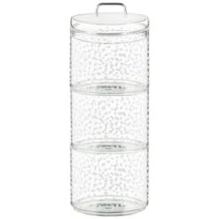 B&M Printed Glass Stackable Storage Jars 3pc - White -Household Items Shop 396484 3pk printed glass stackable storage jars white 4